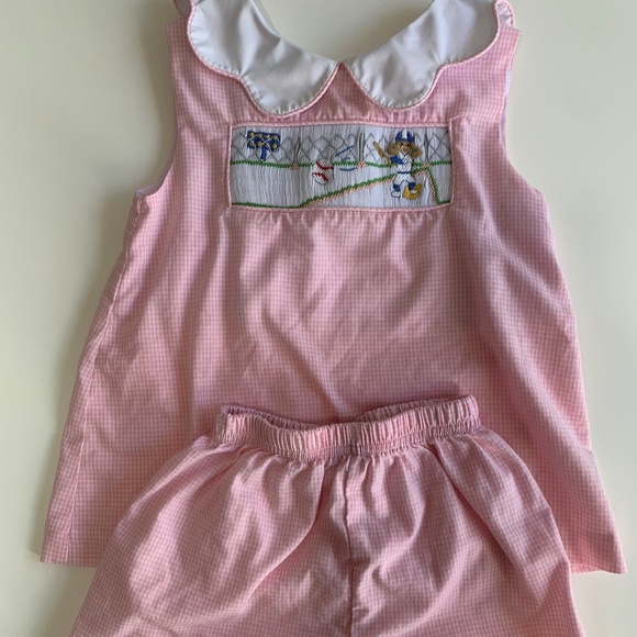 Zuccini Girl's Baseball Smocked Pink Checkered Set 4T - Picture 1 of 3